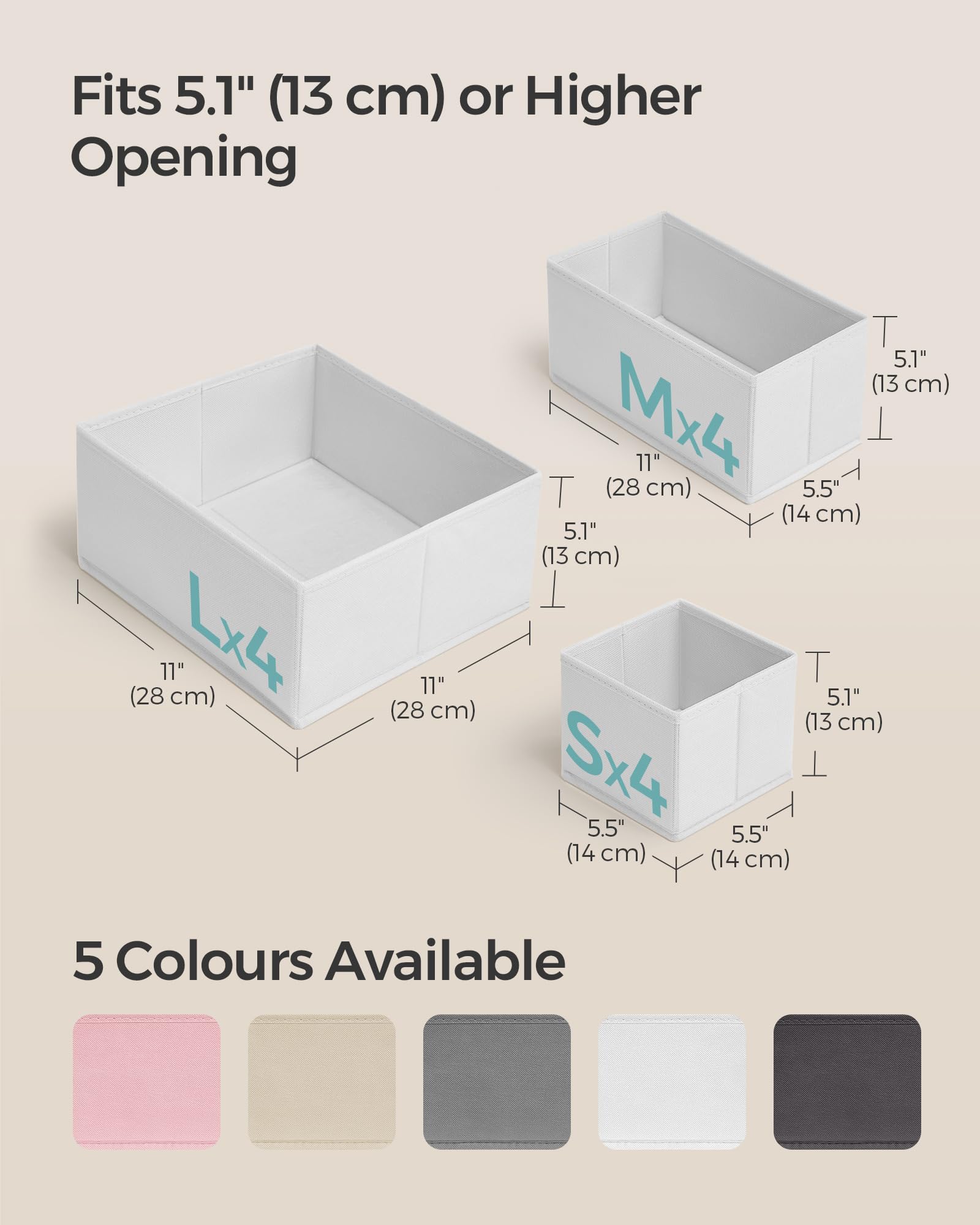 SONGMICS Drawer Organisers, Dresser Dividers, Set of 12, Foldable Fabric Storage Boxes for Socks Underwear, Bras, Ties - Image 4