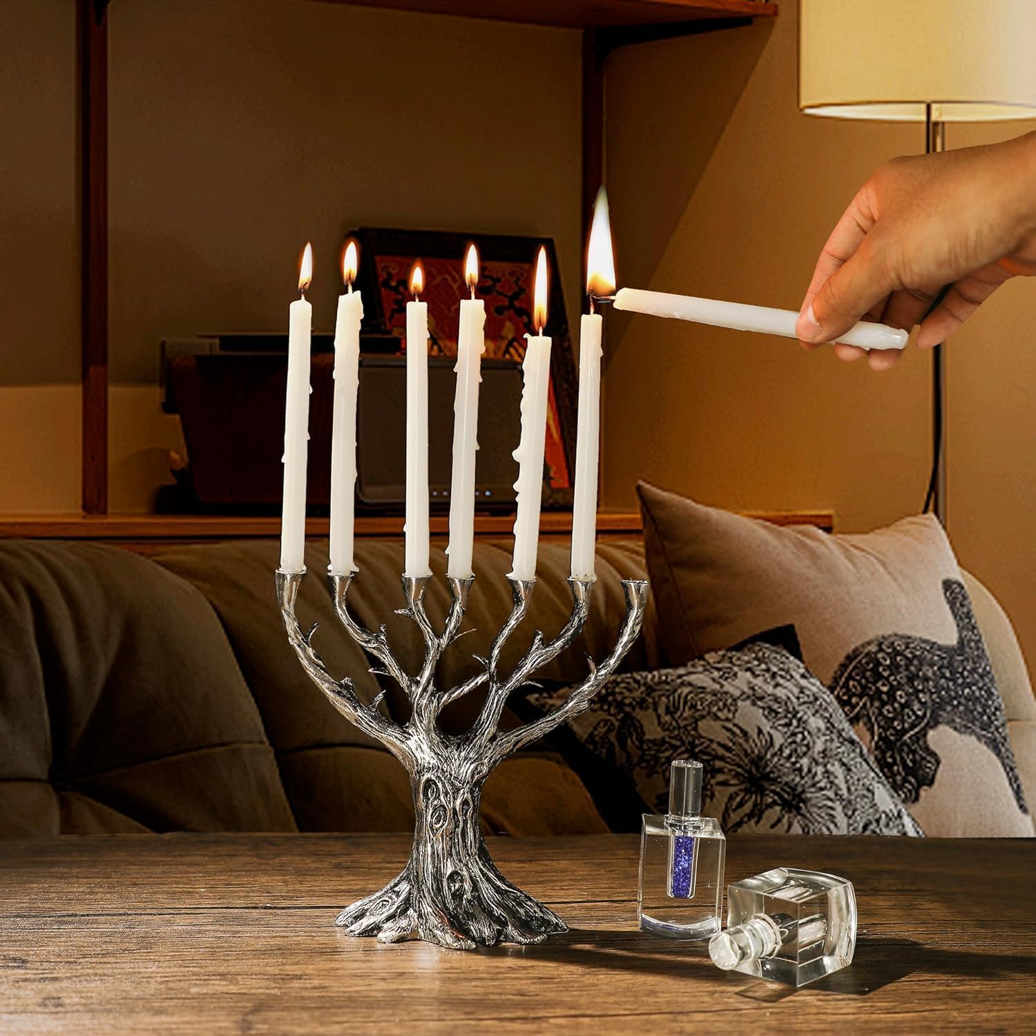 7 Branch Menorah – Tree of Life Design with Star of David, Ideal for Shabbat & Religious Rituals