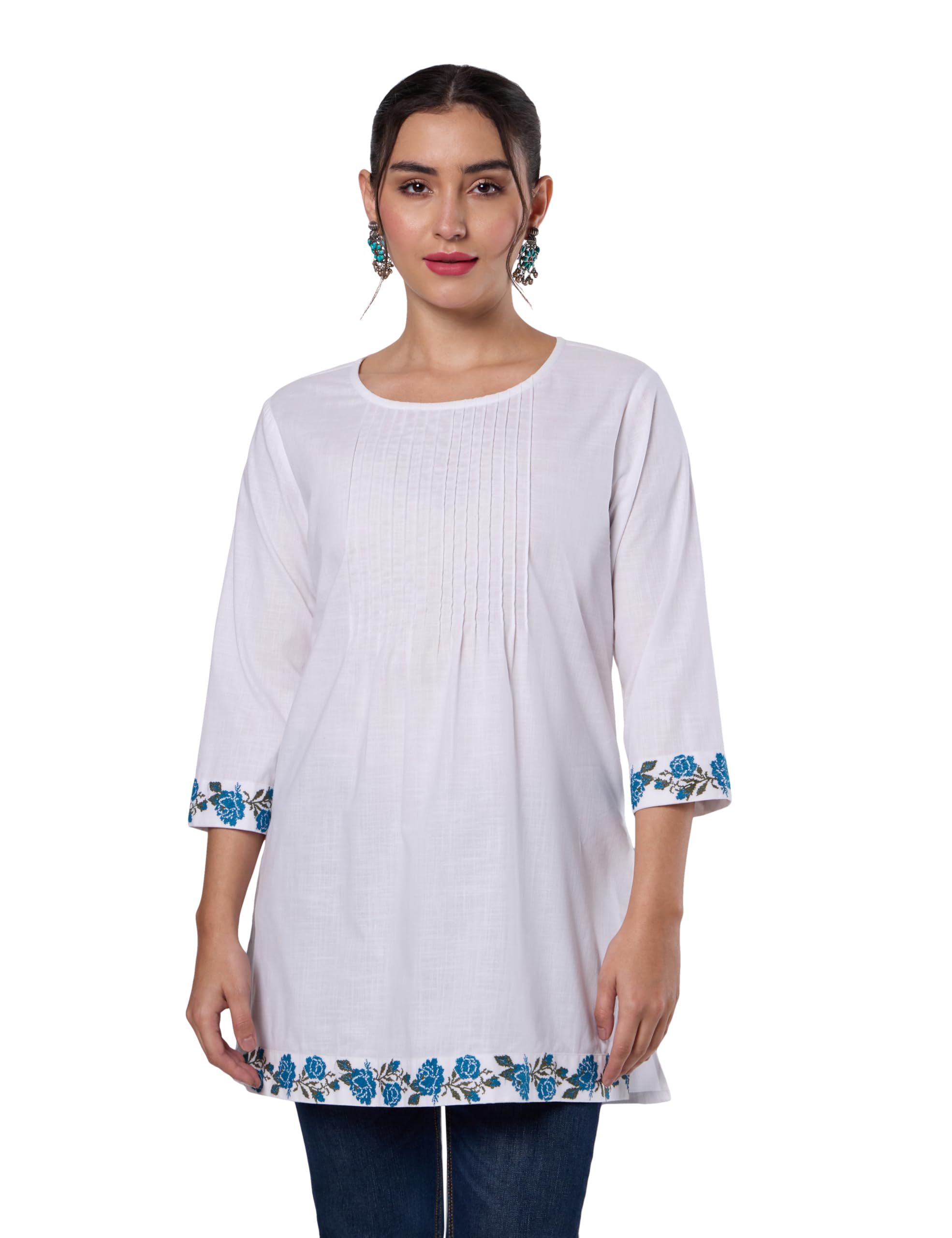 amazon brand - myx Women Pure Cotton Embroidered Short Kurti | Tunic | Short Kurta (Available in Plus Sizes)-picture-44