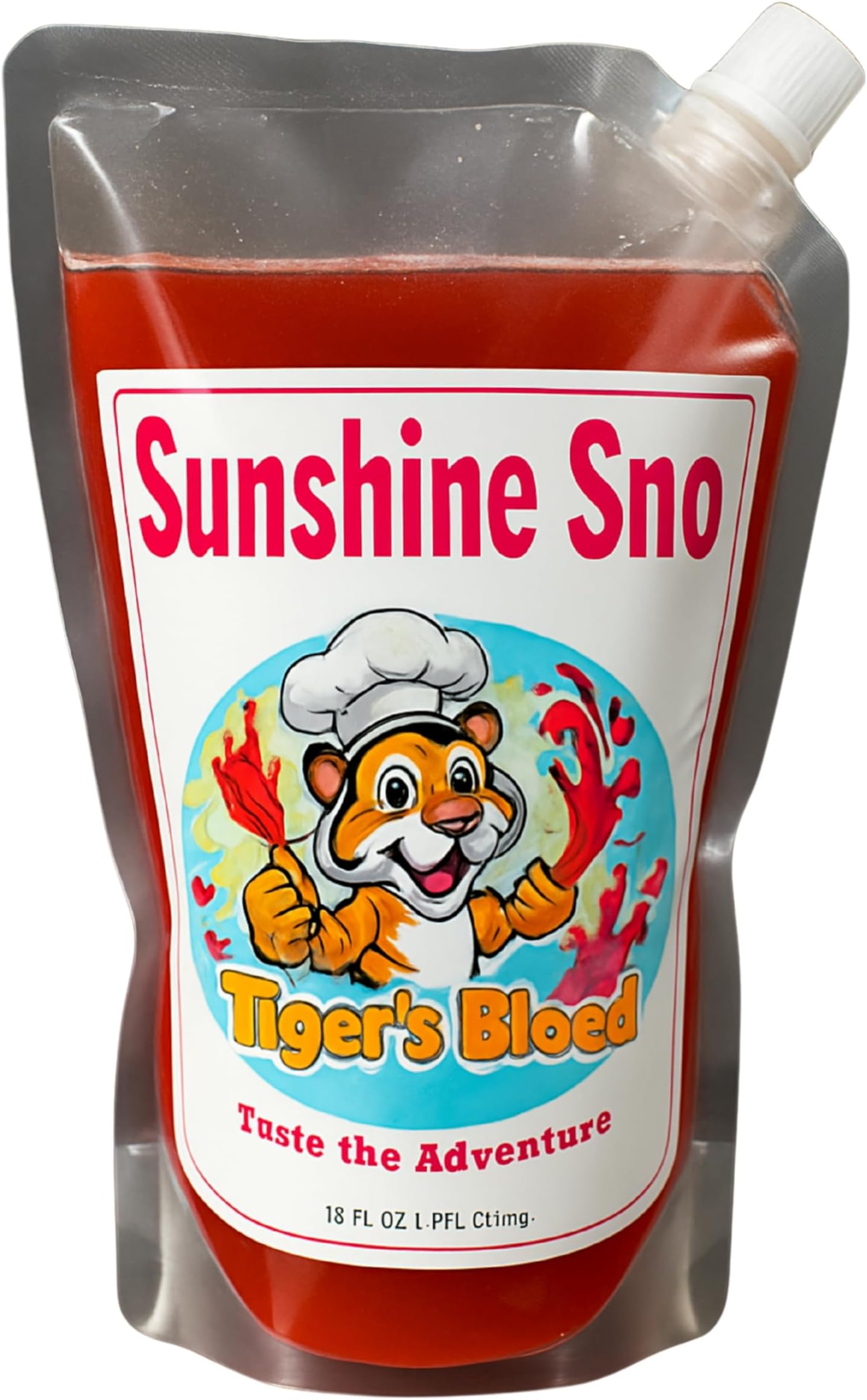 Dye Free Tiger's Blood Syrup-18oz, Syrup for Drinks, Lemonade, Shaved Ice, Snow Cones, Energy Drinks, Made with organic ingredients, Dye Free, Nut Free, Gluten-Free, Vegan. NEW re-usable pouch!