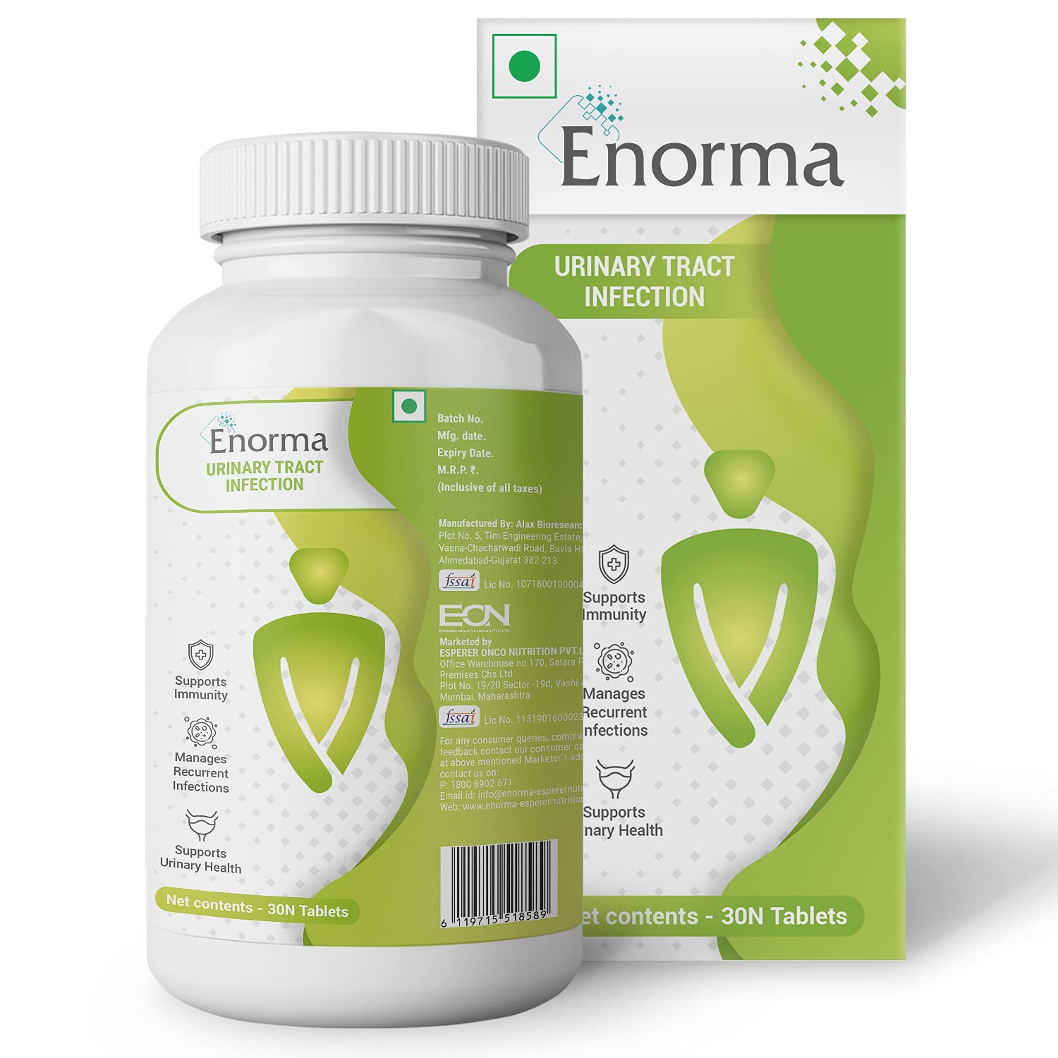 Enorma Urinary Tract Infection | Immunity Booster, Manages Recurrent Infections | Best Suited for Urinary Health | Urology | 30 Tablets | 50% off Limited period offer