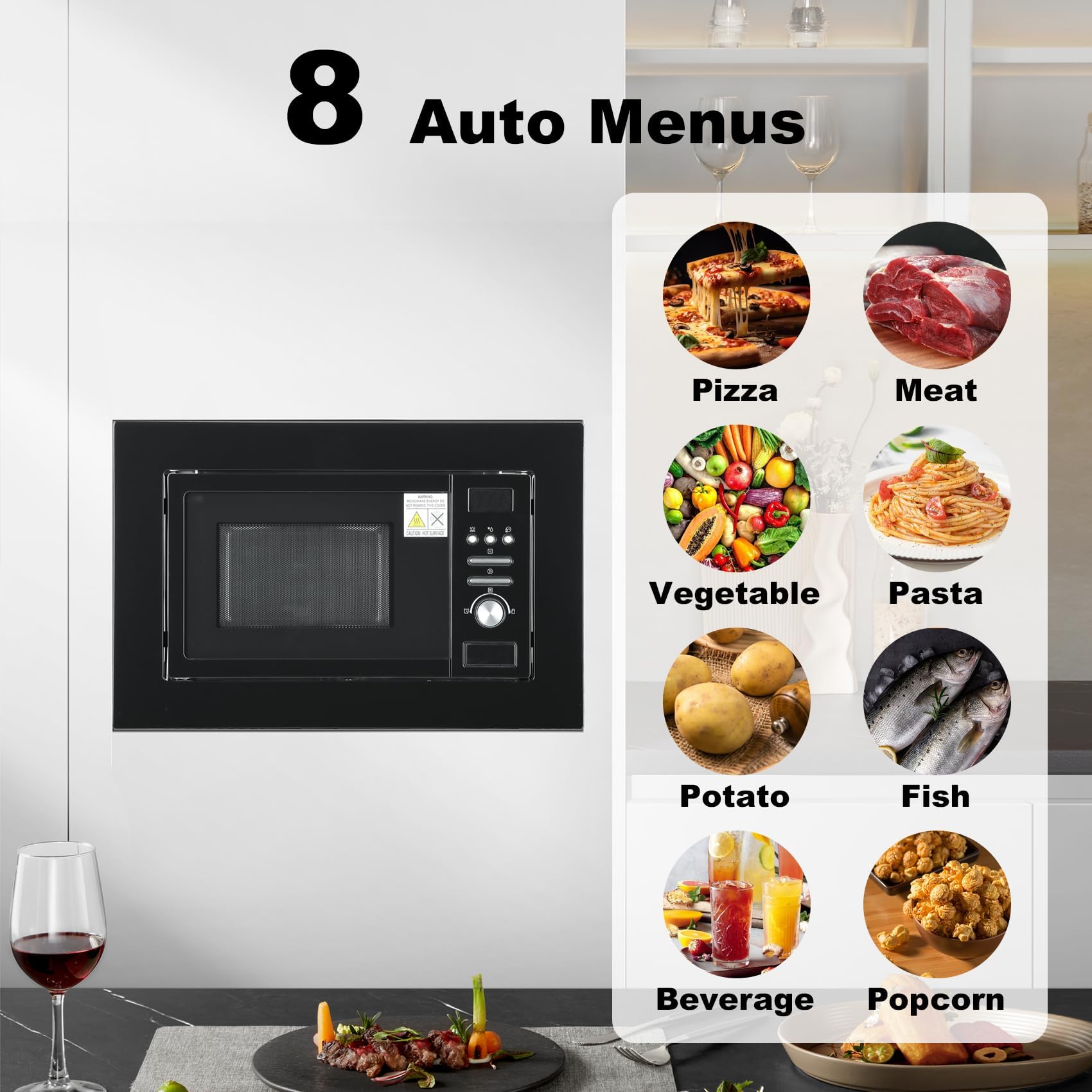 SMETA Four Micro-ondes Combiné 20L, Micro-ondes Encastrable 800W avec Gril 1000W, Grand Écran LED, Cadre Inclus, Dégivrage Automatique, 8 Programmes Prédéfinis