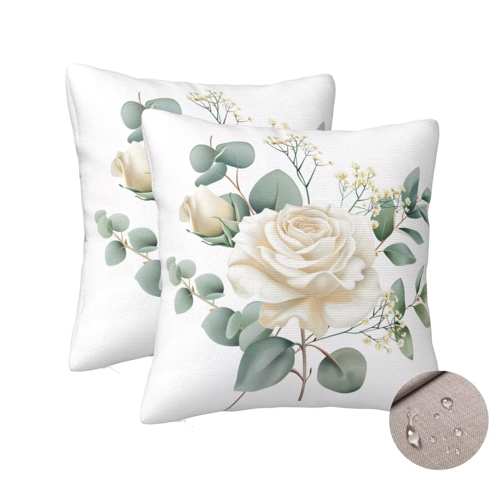 Housses de coussin extérieur imperméable 60x60 cm pour salon de jardin | Lot de 2 roses