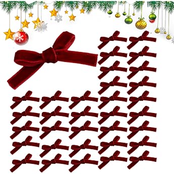 Pack of 50 Christmas Bows Christmas Tree Decoration Bows Velvet Decorative Bows Small Christmas Bows Christmas Decoration Gift Bow for Holiday Wedding Celebrations Garland