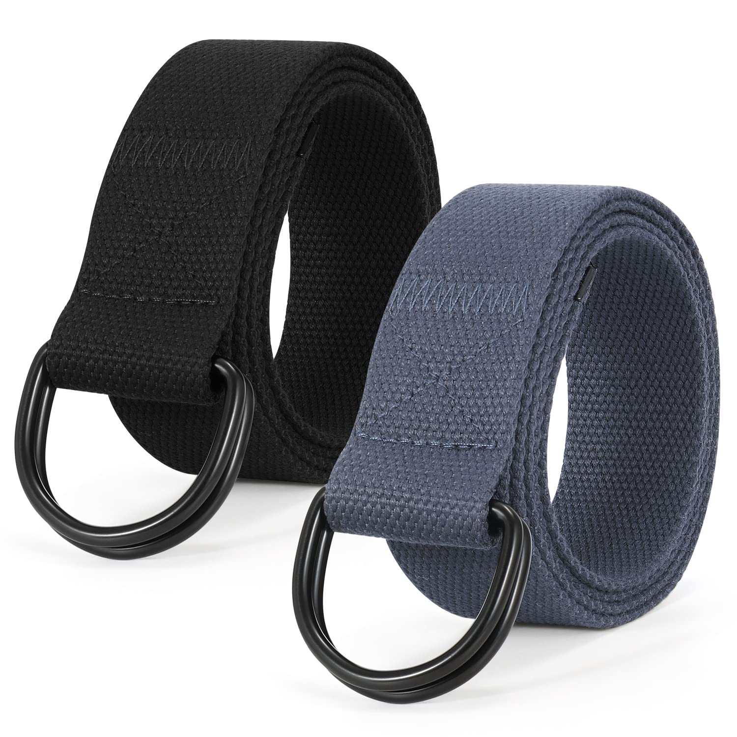 SUOSDEY2 Pack Mens Canvas Belt with Double D-Ring,Durable and Adjustable Casual Web Belt with Metal Buckle for Jeans