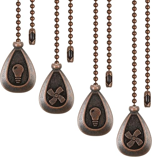Patelai Extensor de cadena de tracción para ventilador de techo, 4 piezas, cadena de tracción para ventilador de techo, colgante de bronce de 12