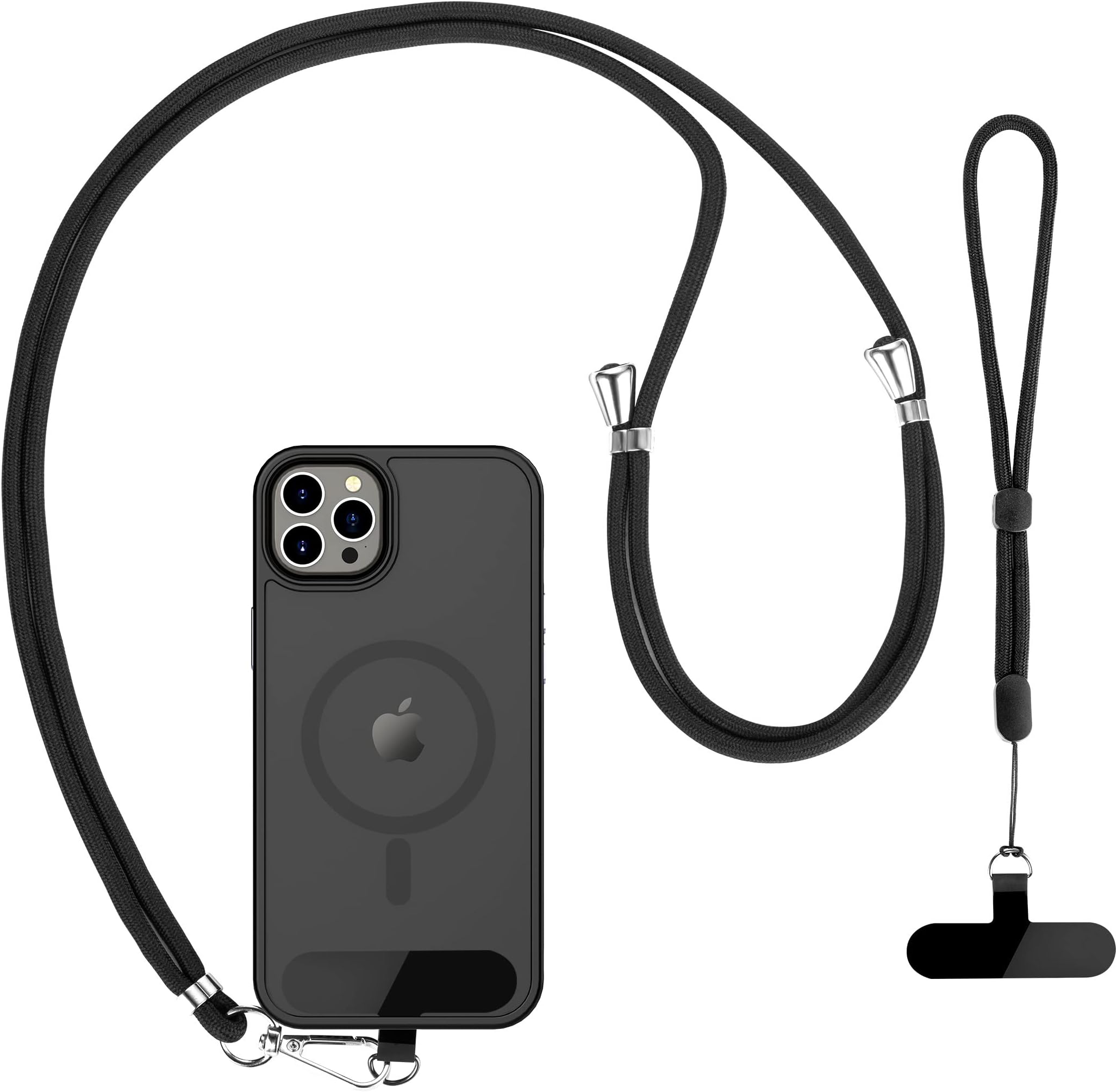 CACOE Cell Phone Lanyard 2 Pcs-1 Pcs Adjustable Neck Strap,1 Pcs Wrist Strap, 2 Pcs Pads, Universal Crossbody, Multifuctional Compatible with Most Smartphones(Black)