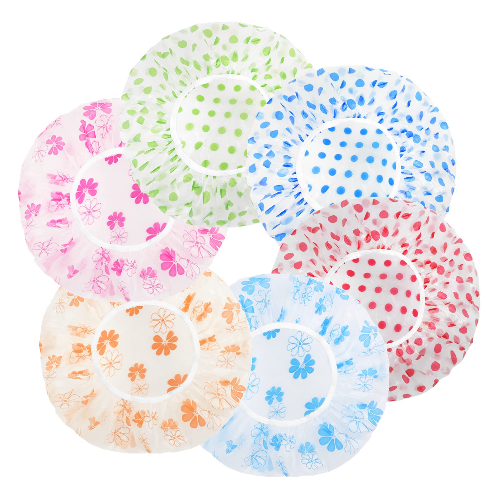 URAQT Shower Cap, Pack of 6 Waterproof Shower Caps, Women, Large Elastic Shower Cap, Reusable Shower Cap for Girls, Women, Cosmetics, Home, Hotel, Travel-image-22