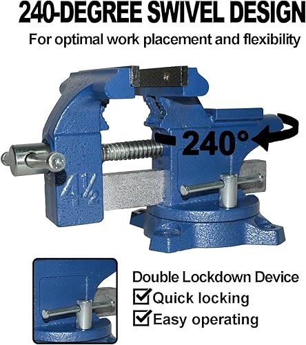 Miniatura 9 de PPUMP Tornillo de banco de 6 pulgadas de ancho de mandíbula de 5.5 pulgadas, apertura de mandíbula para el hogar, agarre seguro con base giratoria