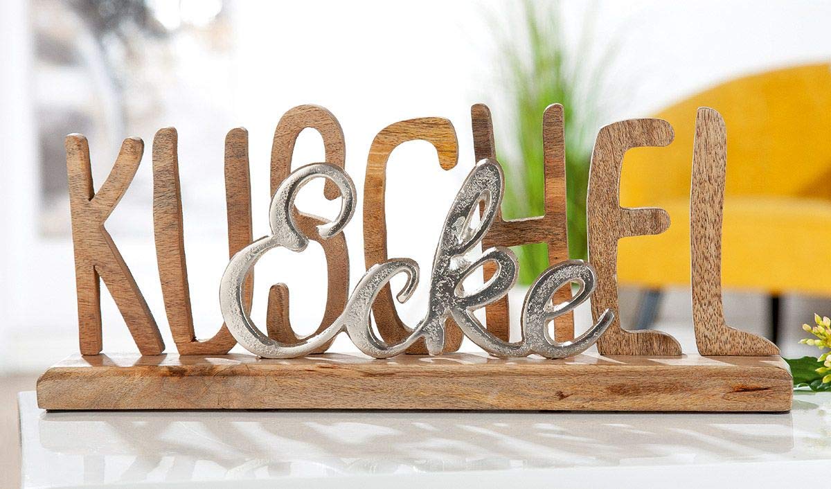 GILDE Scritta 'Moin' Su Base Di Legno Mango E Alluminio - Decorazione Moderna 43x14x5 Cm - Regalo Per La Casa - 4