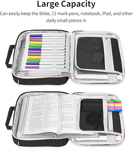 Miniatura 5 de ATDIAG Funda para la Biblia para mujer, funda de transporte para libros, bolsa protectora para la Biblia con asa y bolsillo con cremallera, correa