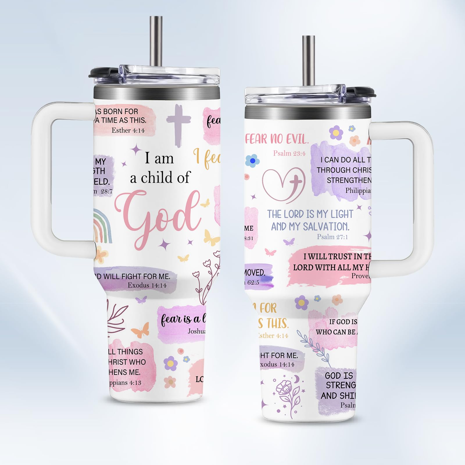 Christian Gifts for Women 40oz Tumbler - I Am a Child of God Insulated Travel Mug with Handle & Straw - Birthday Christmas Gifts, Inspirational Religious Catholic Baptism Confirmation Gift for Her