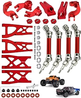 RCMYou Upgrades Part for 1/10 ARRMA Granite/Senton 4x4 3S Blx & Mega 550,Front Rear Drive Shaft CVD Axles,Front Rear Suspension Arm & Steering Blocks Caster Blocks C-Hubs Stub Axle Carriers,Red
