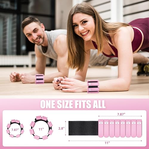 Miniatura 4 de Juego de 2 pesas para muñeca y tobillo (1 libra cada una), pulseras ajustables de silicona con peso para mujeres y hombres, pesas para brazos y