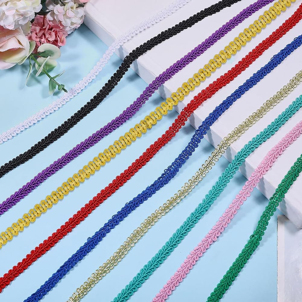 GLOBLELAND 75 Yards 15 Colors Tiny Wave Gimp Braid Trims for Clothes Sewing Craft Herringbone Rick Rack Fringe Trim Ribbon Centipede Lace Ribbon Trims for Doll Supply Wedding Dress Decor