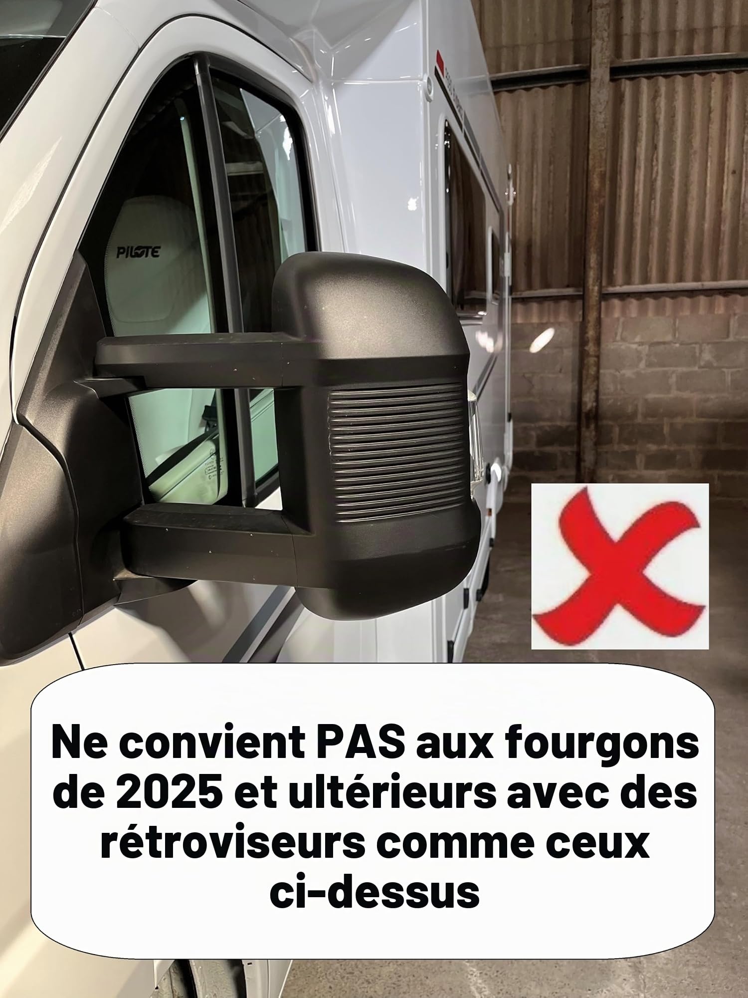 Protections pour rétroviseurs de camping-car 2007-2024 Ducato Boxer Relay à bras long - Paire noire
