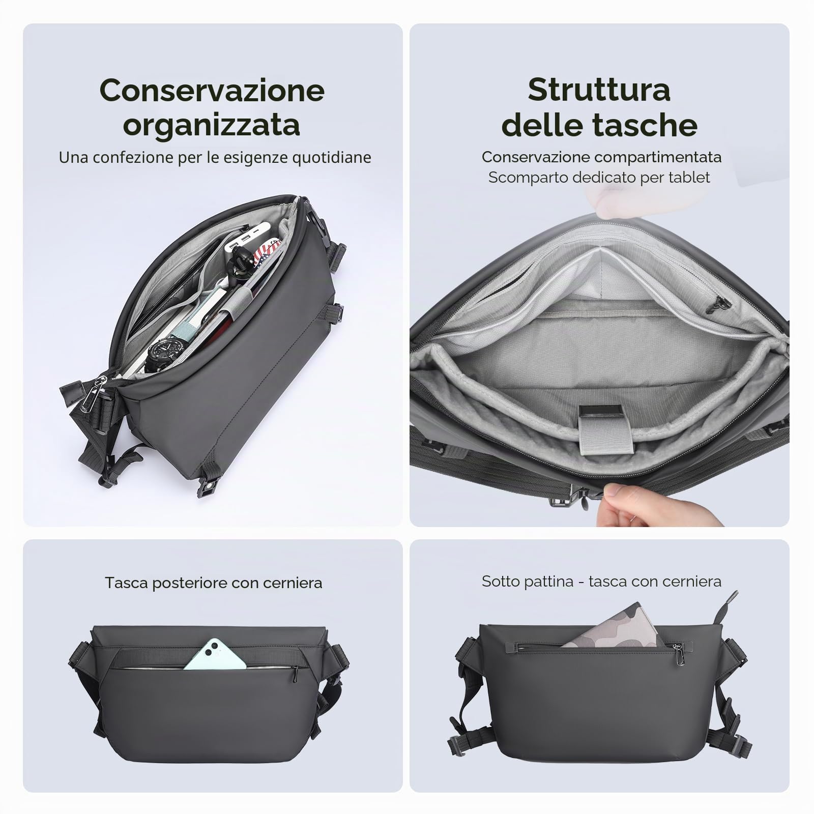 MARK RYDEN messenger borsa a tracolla in tela borsa studente borsa laptop borsa 11" pad messenger borsa uomo borsa università studenti nero