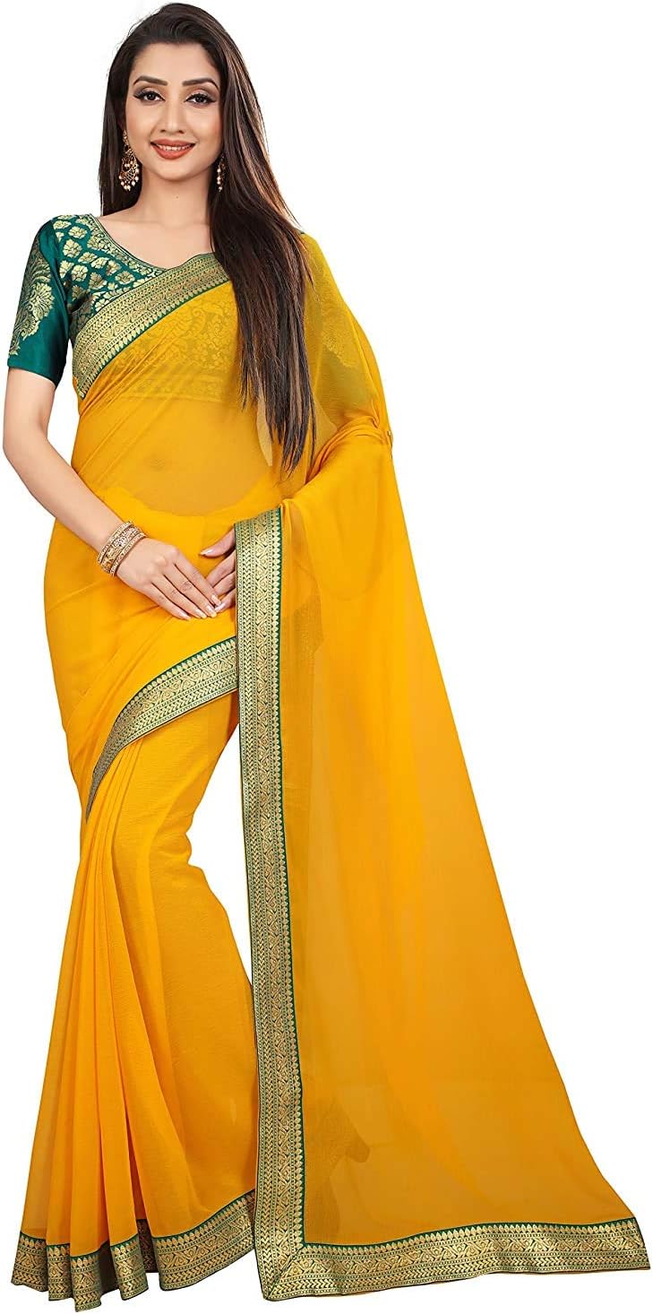 DREAMANGEL FASHIONWomens Chiffon Party Wear Lace Border Beautiful Saree