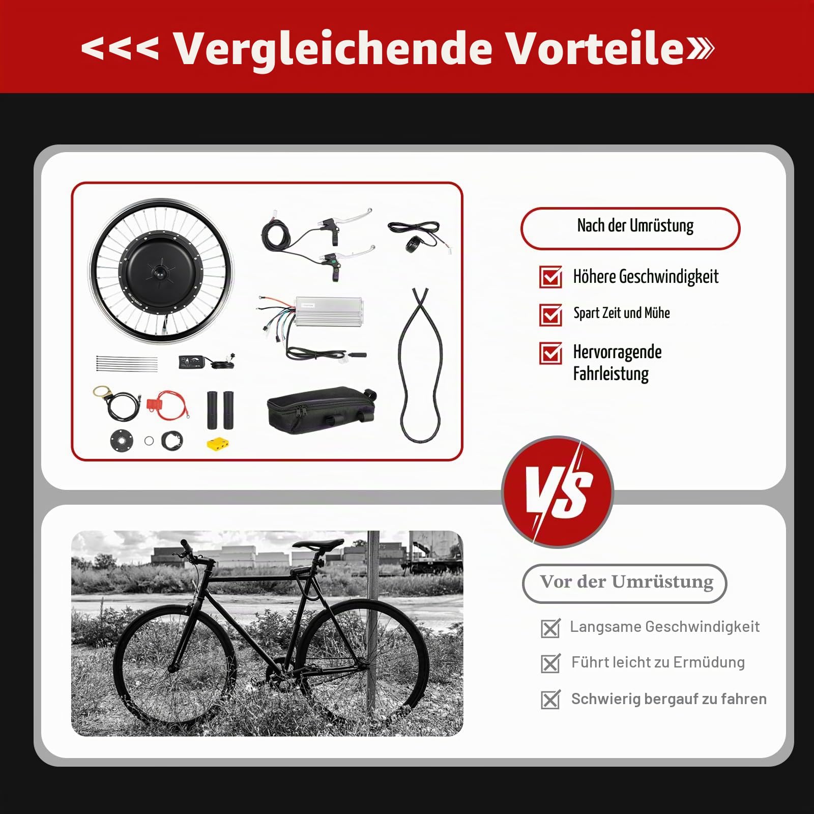 20 Zoll Ebike Umbausatz,48V 1000W Vorderrad Umbausatz Kit für Brushless Nabenmotor,Elektrofahrrad Umbausatz Ebike Conversion Kit mit LED Display,Integrierte Controller (48V 1000W Vorderrad)