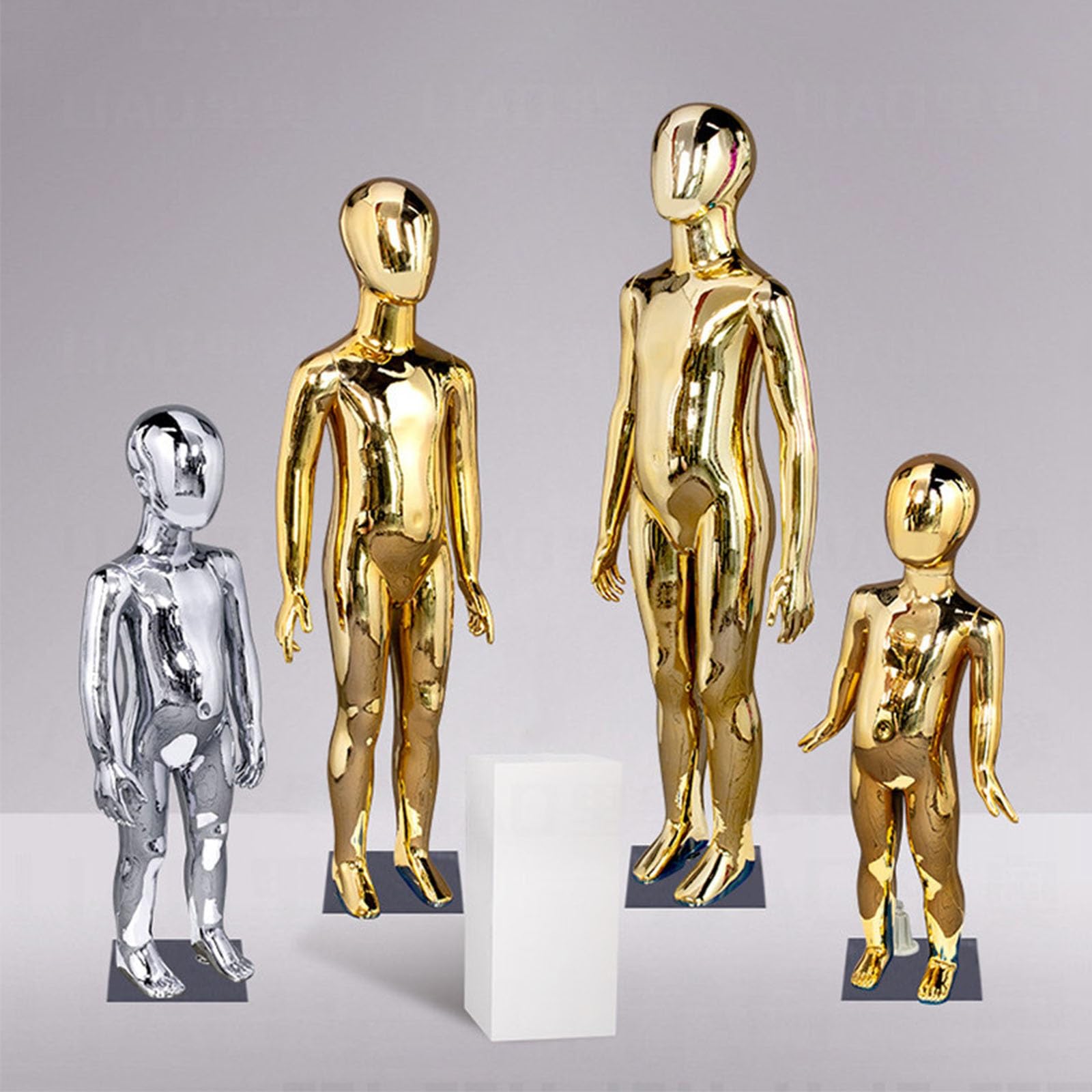 Glänzende Schaufensterpuppe (Kinder-Ganzkörpermodell) | Für die Altersgruppen 6–8 & 10–12 Jahre; Präsentationsfigur mit Metallsockel für Cosplay oder Ladengeschäft(Silver,B)
