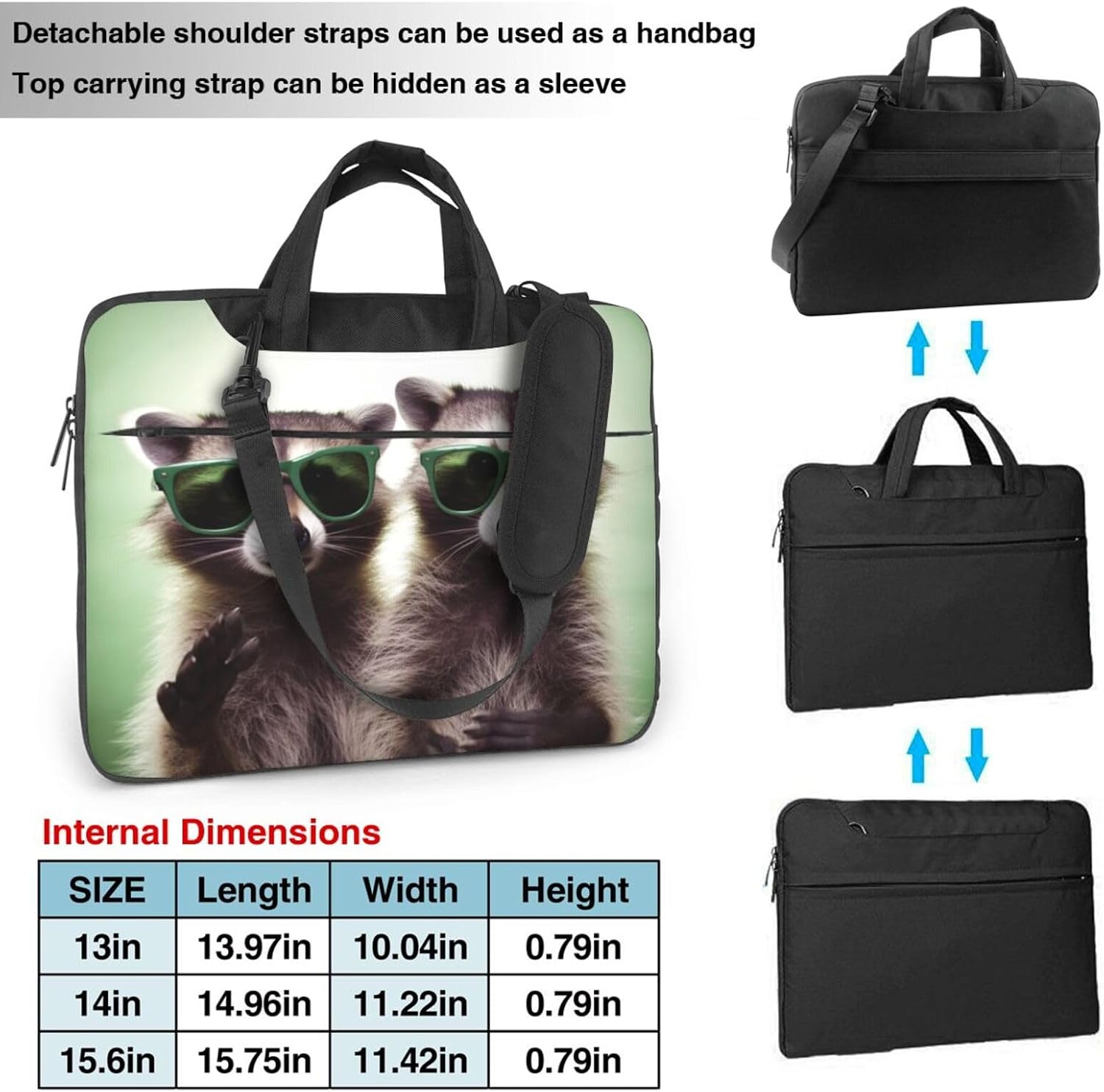 Laptop Bag Funny Raccoon Green Sunglasses Messenger Shoulder Bag for Laptop or Tablet Carrying Case image 3