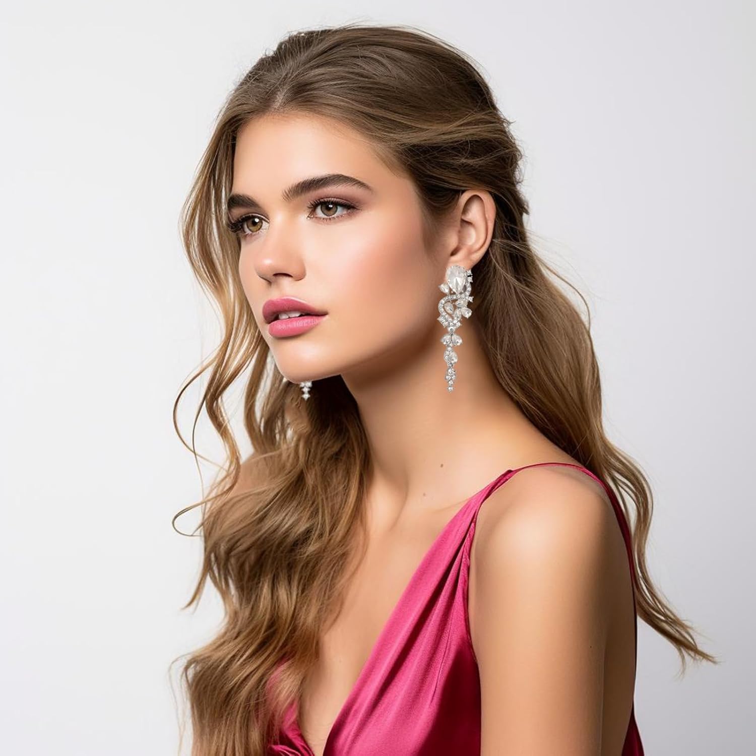 Fashion Rhinestone Statement Drop Dangle Earrings Long Colorful Crystal Bridal Wedding Teardrop Chandelier Earrings for Women Prom Pageant - Image 3