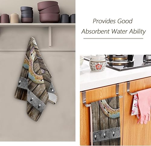 Miniatura 7 de Juego de 2 toallas de mano rústicas de Texas Star, de herradura oxidada, color marrón occidental, toallas de mano decorativas de granja para baño,