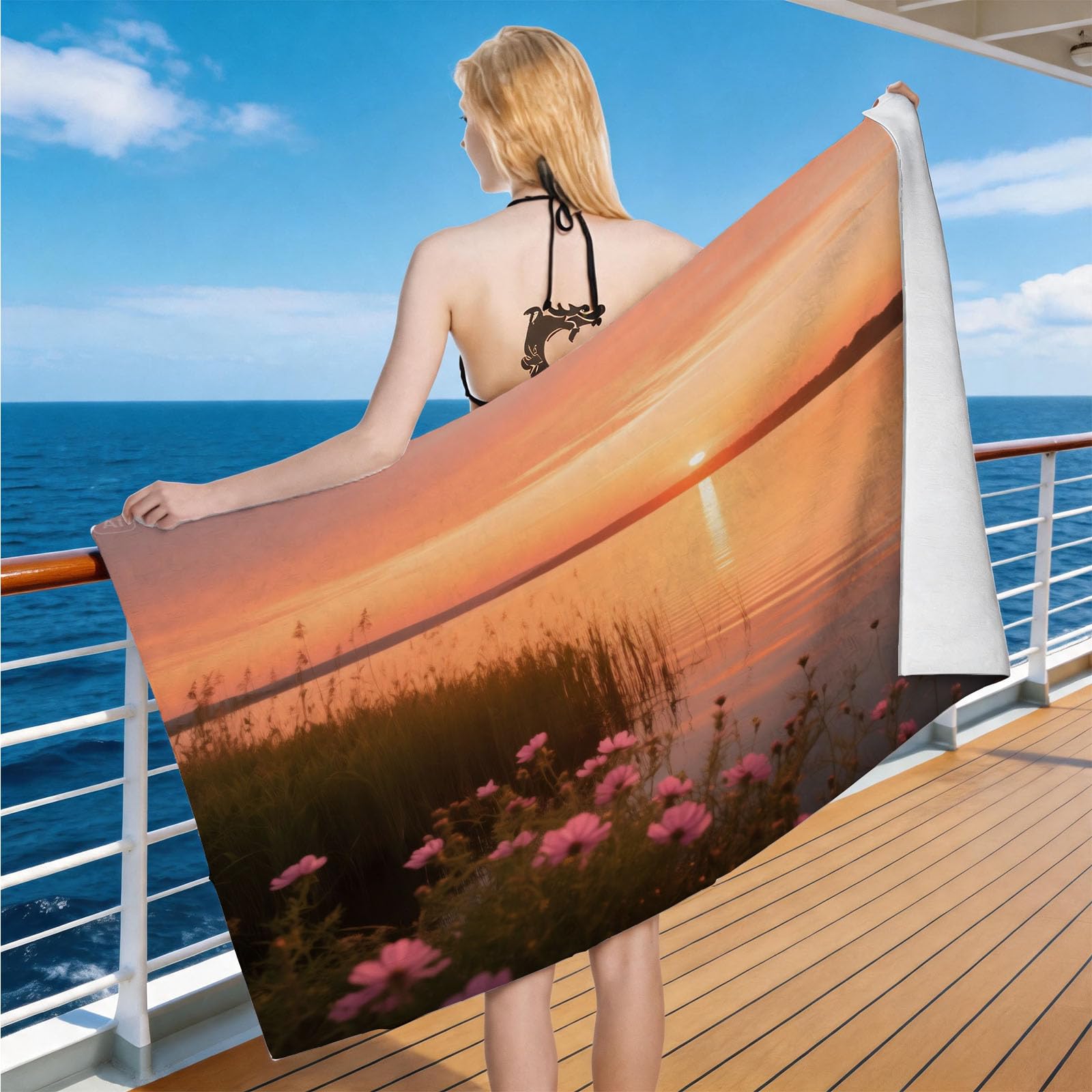 Hongduo Microfiber Quick Dry Beach Towel Lake Landscape, 3D Nature Scene Beach Towels Absorbent Fast Drying Bath Towels, Travel Camping Gym Swimming Bathroom (70x150cm)