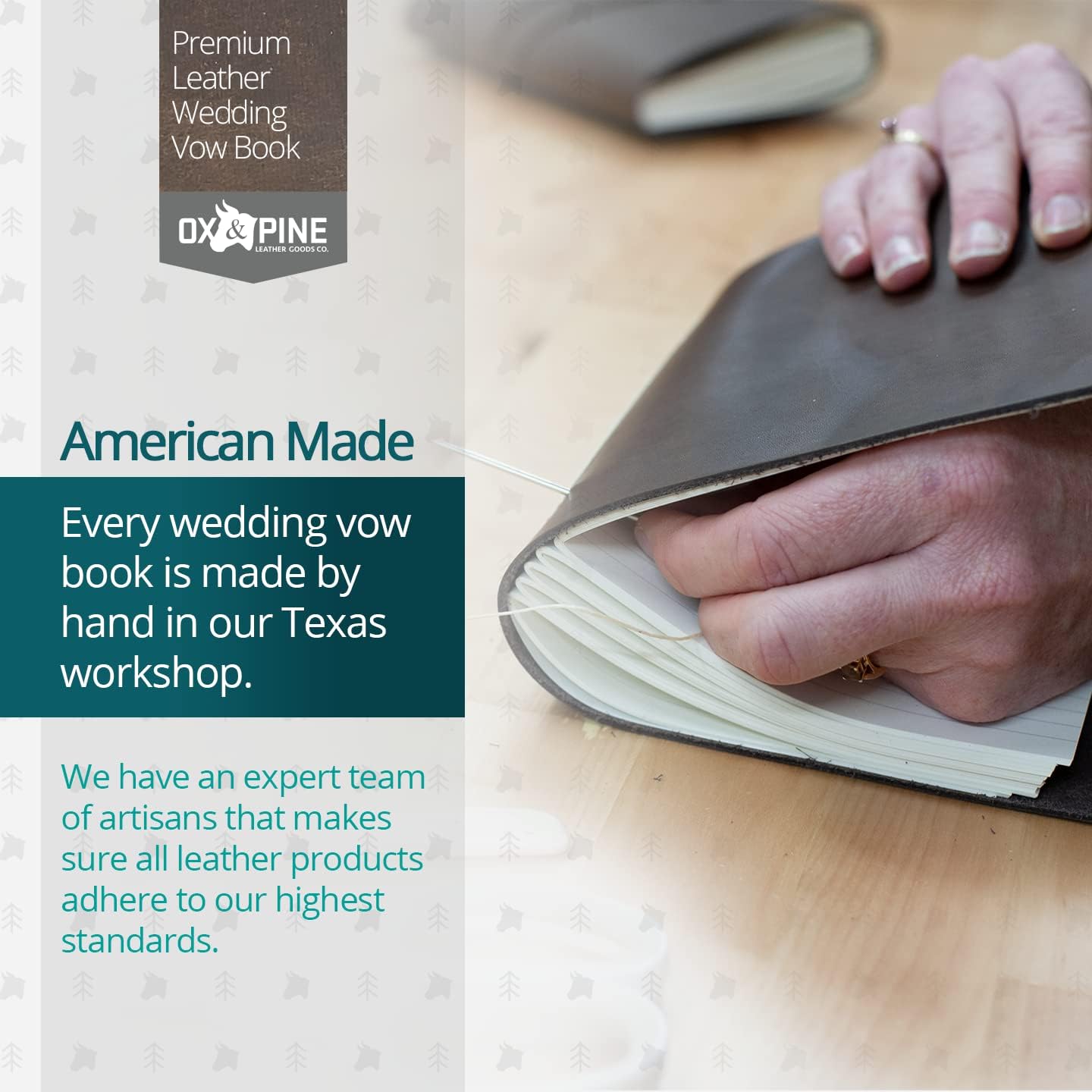Ox & Pine Leather Wedding Vow Book Keepsake| Personalized Vows with First Name and Date | Brown, Tan, Gray or Black | PREMIUM Full Grain Leather USA MADE (Rustic Gray, Unlined)