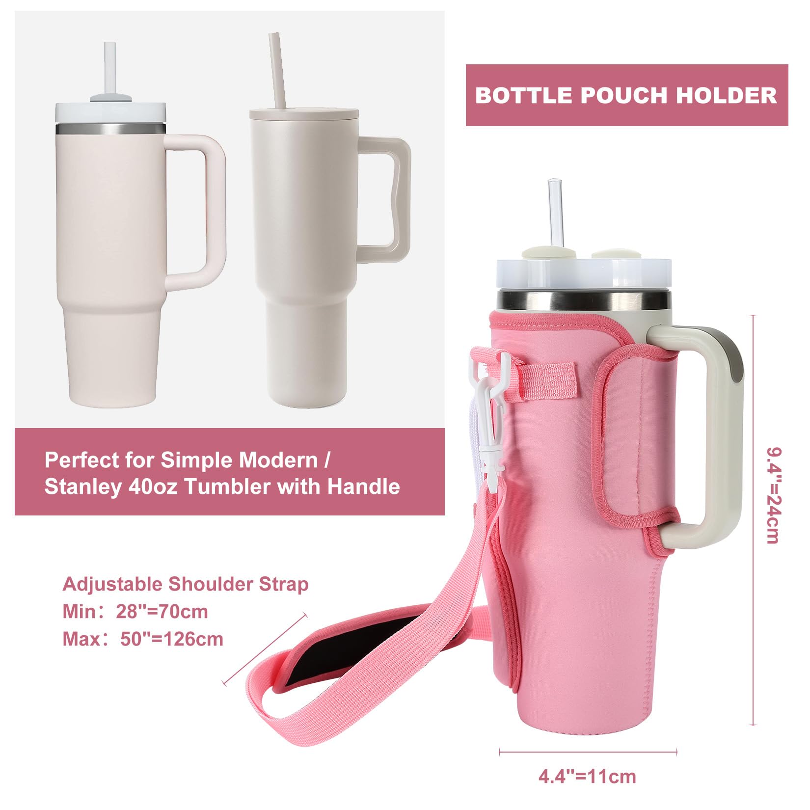 XPEX Porte-bouteille D'eau En Maille – Sangle Réglable, Crochets Universels, Léger Et Pliable – Pour Rando, Camping, Vélo (rose)