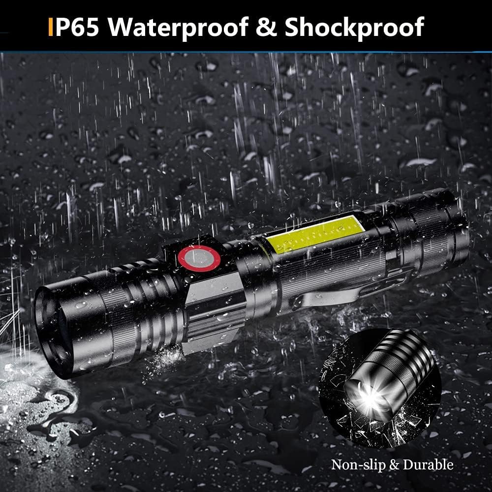 Rechargeable Tactical Flashlights 1500 Lumen Magnetic Flashlight with SideLight, Super Bright LED Tactical Flashlight IP65 Waterproof Zoomable for Emergency, Camping (Battery Include) : Tools & Home Improvement