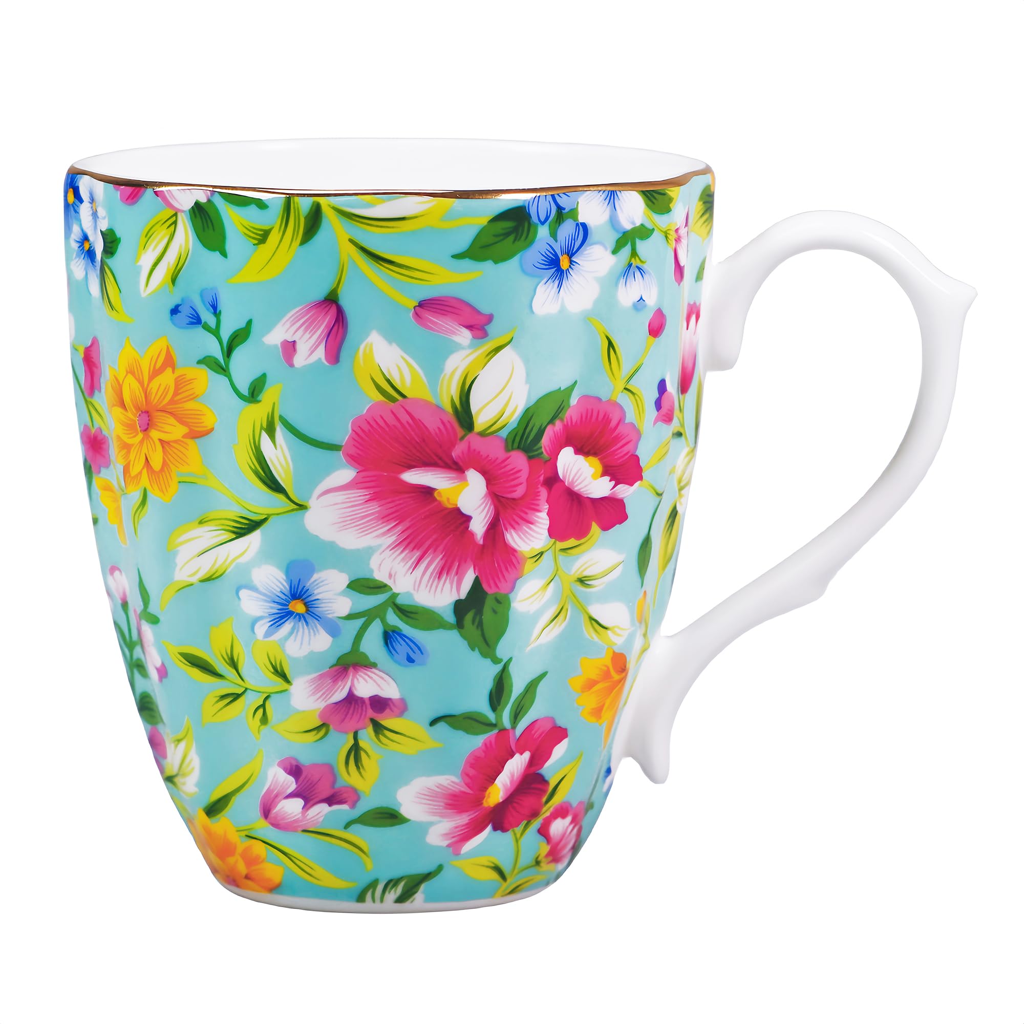 PMNING 14oz Floral Mug Porcelain Coffee Tea Cups - Novetly Floral Coffee Mugs Flower Coffee Mugs for Women Men - Christmas Birthday Gifts for Dad Mom Brother Friend(Green)