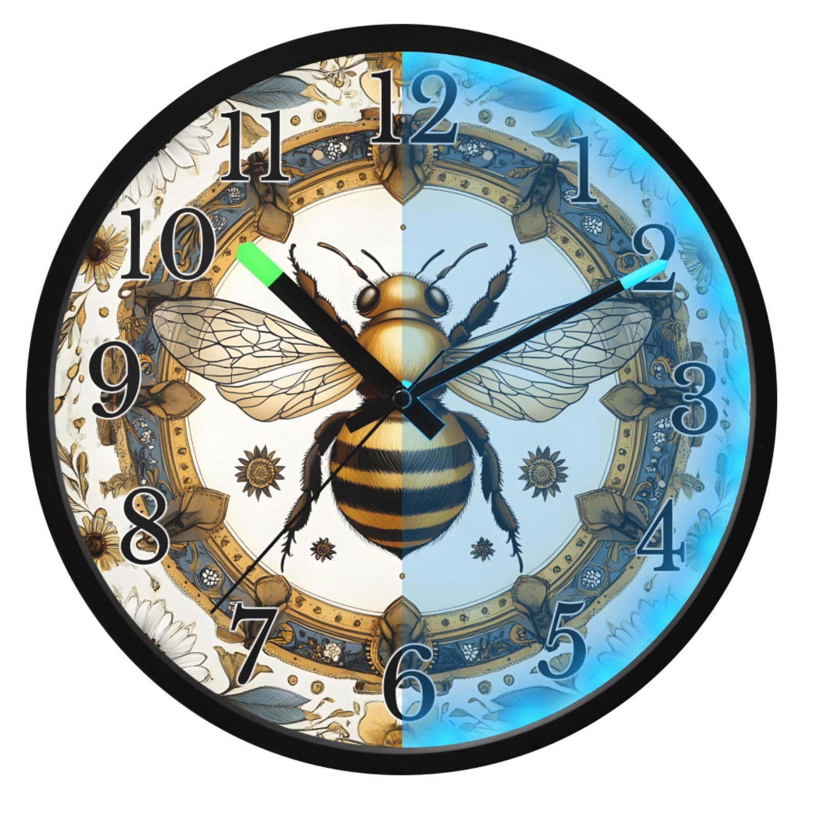 Mnsruu Reloj de pared luminoso con diseño de abeja, mandala, panal de abeja, funciona con pilas, silencioso, brilla en la oscuridad, para sala de estar, cocina, 30,5 cm