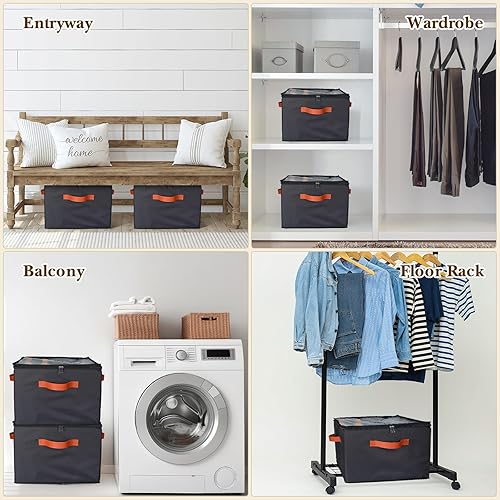 Miniatura 6 de Suzile Organizador de zapatos para armario, organizador de zapatos de tela con cubierta transparente, divisores ajustables y 3 asas, caja de zapatos