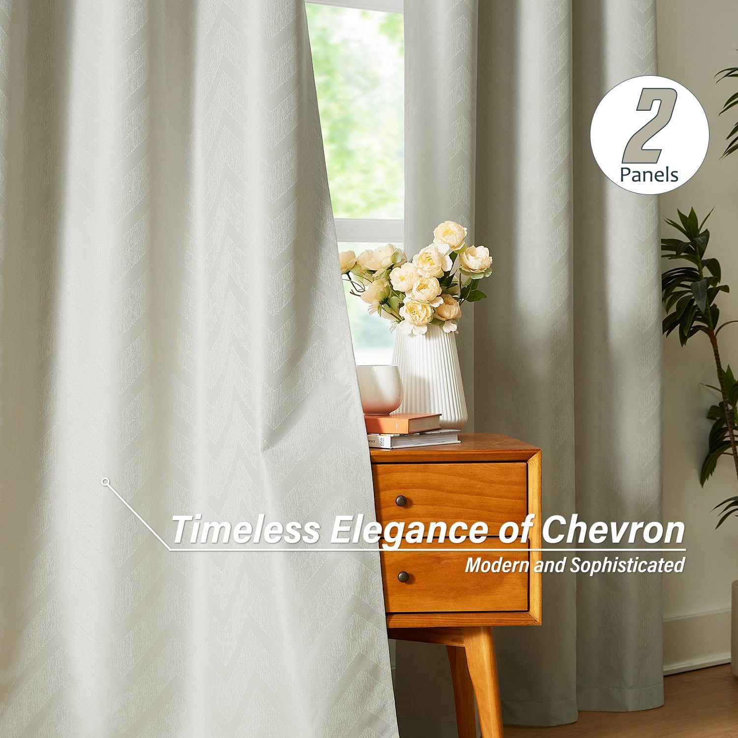Chevron Total Blackout Curtains for Living Room Ivory/Beige, Jacquard Woven GEO Chevron Curtains Energy Efficient Thermal Insulated Window Drapes with White Backing for Bedroom 40"x95"l 2 pack