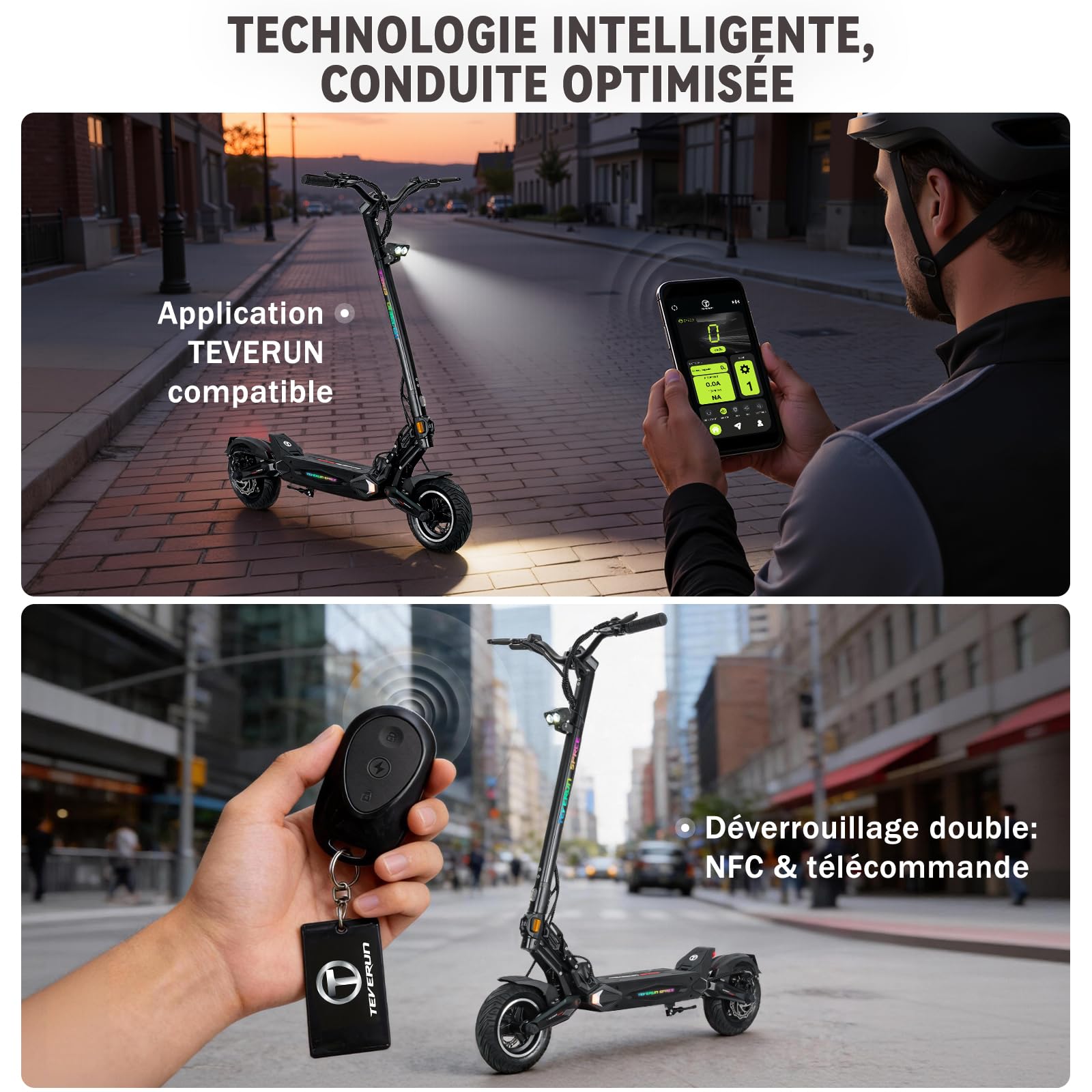 Teverun Space Lite Trottinette Électrique Adulte, 25km/h Max., Double Moteur de 500W, Double Suspension, Pneus Tubeless de 10", IPX6, Autonomie 60km, Trottinette Électrique avec Application
