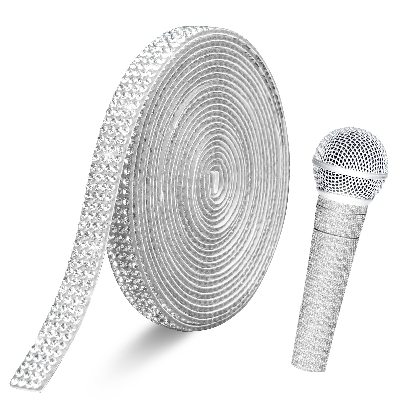 Rhinestone Ribbon Silver Rhinestones Self Adhesive Rhinestone Strips 3 Yards Glitter Rhinestones Tapes Decorative Crystal Roll Bling Diamond Ribbon Sticker Trim for DIY Graduation Cap Decorations
