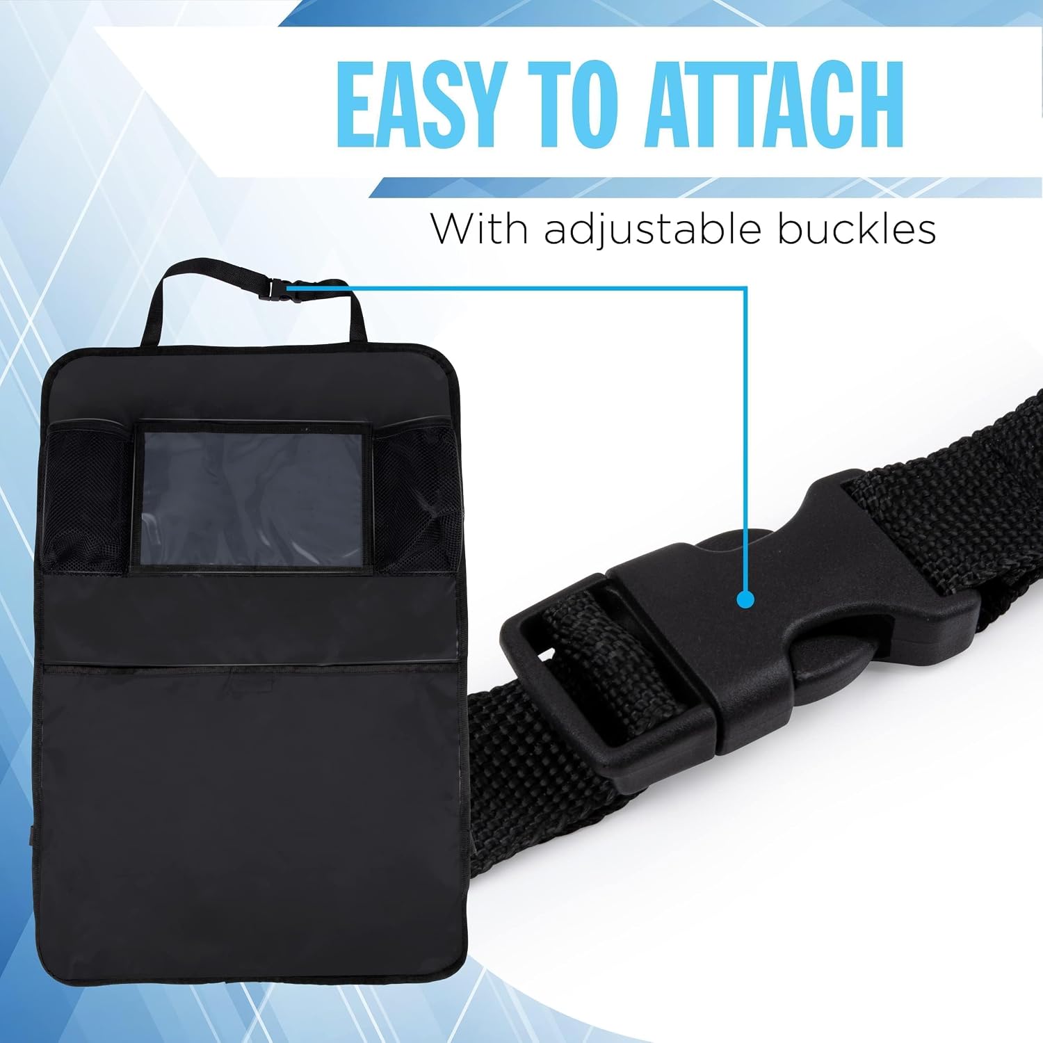 Motorola Nursery All Ride Car Seat Organiser - 70 x 45 cm - Multiple Storage Compartments - Phone/Tablet Storage - Easy to Attach - Black