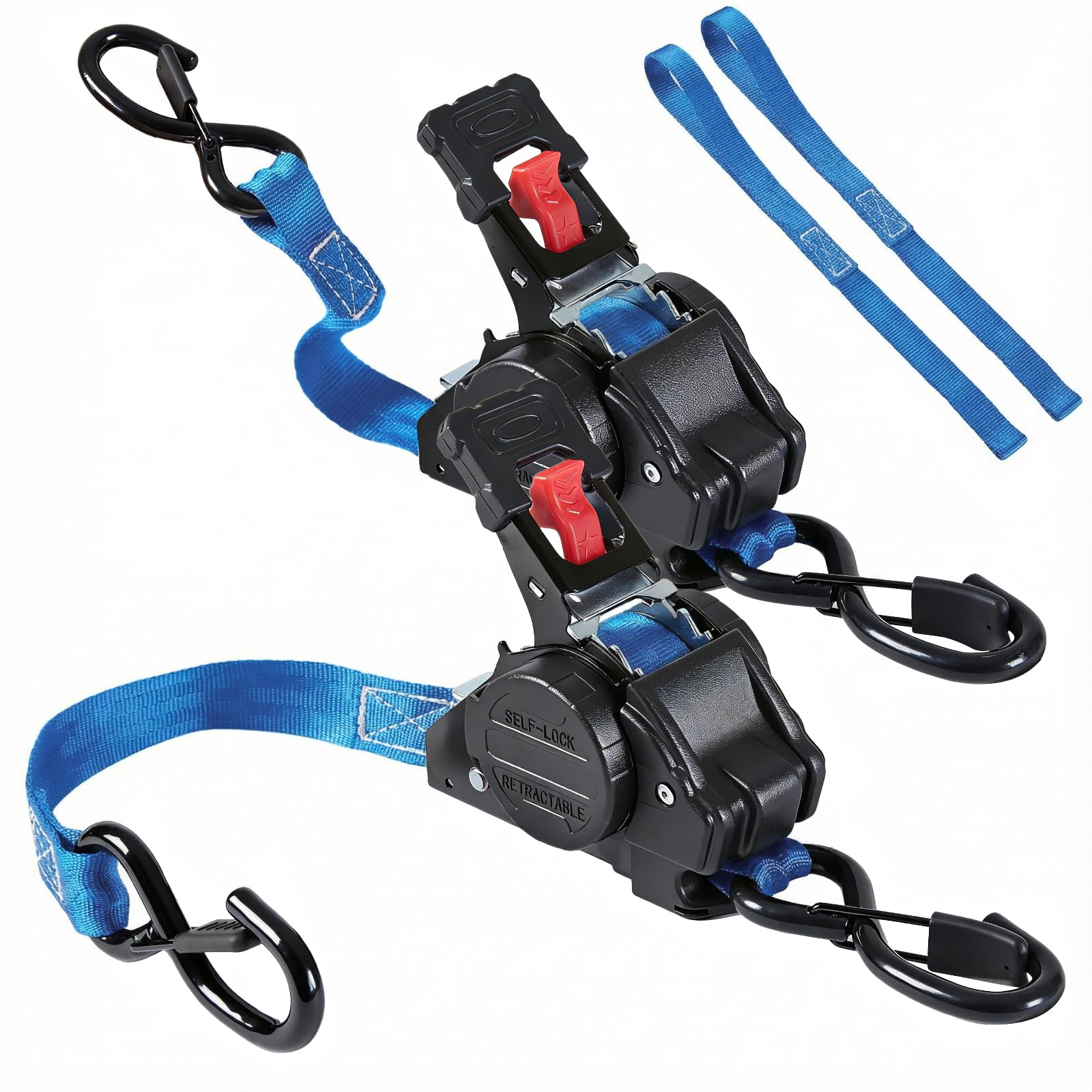 IAZZCO Retractable Ratchet Tie Down Straps 2.5cm x 3m Ratchet for Truck, ATV, Motorcycle, Load, Household (Blue, Pack of 2)