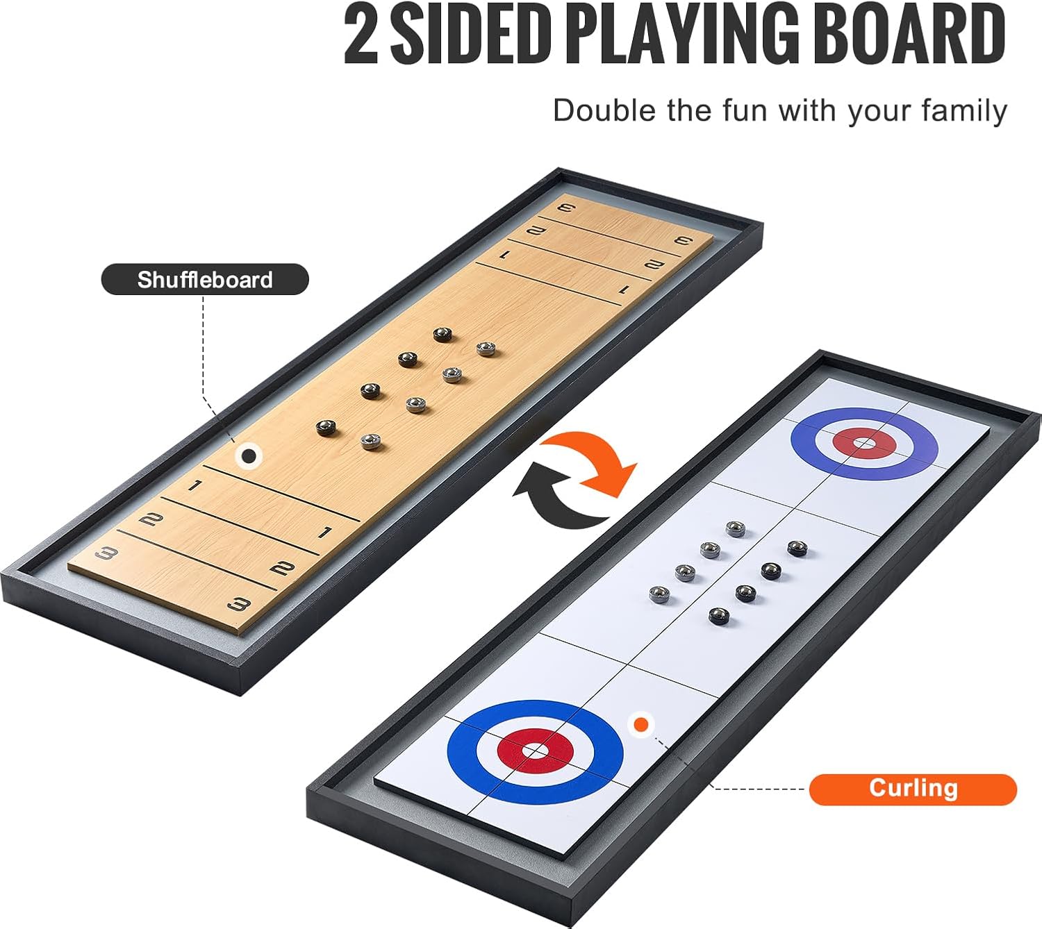Happybuy 45" 2-in-1 Shuffleboard & Curling Board, Portable Tabletop Game Set with 8 Pucks, Family-Friendly Combo for Kids, Indoor Fun, Wood Material, Multi-Color