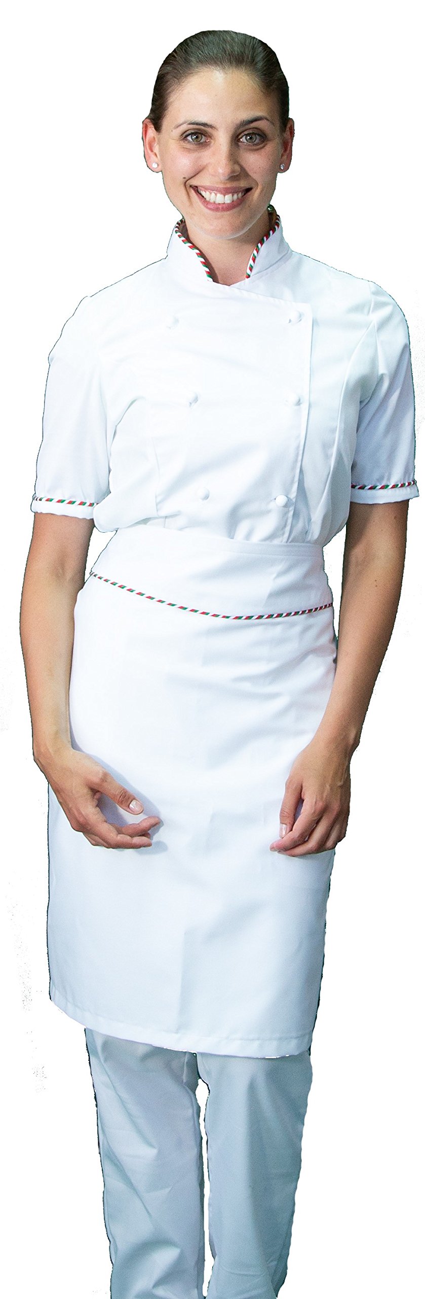 Bordado gratuito - Conjunto de cocina para mujer Italia - 3 unidades - Chaqueta de manga corta, pantalón y delantal - Conjunto para cocina y restaurante - Fabricado en Italia,