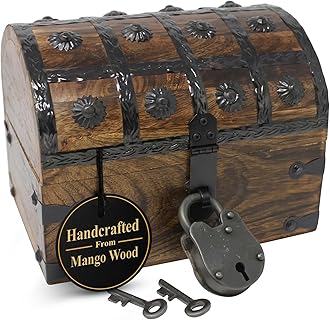 Nautical Cove Pirate Treasure Chest with Iron Lock and Skeleton Key - Storage and Decorative Box (Small 8 x 6 x 6)