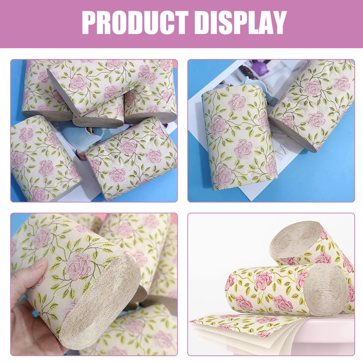 Carta Igienica in Pasta di Bamboo 10 Pezzi con Eleganti Decorazioni Rosa Stampa Durevole per Uso Domestico e Tavolo Pratico e Raffinato