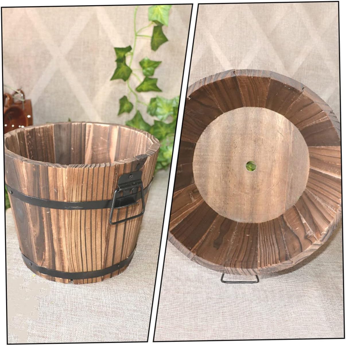 3Pcs Wooden Barrel Pot Rustic Succulent Planters for Decor Wooden Bucket Planters for Indoor and Outdoor Use