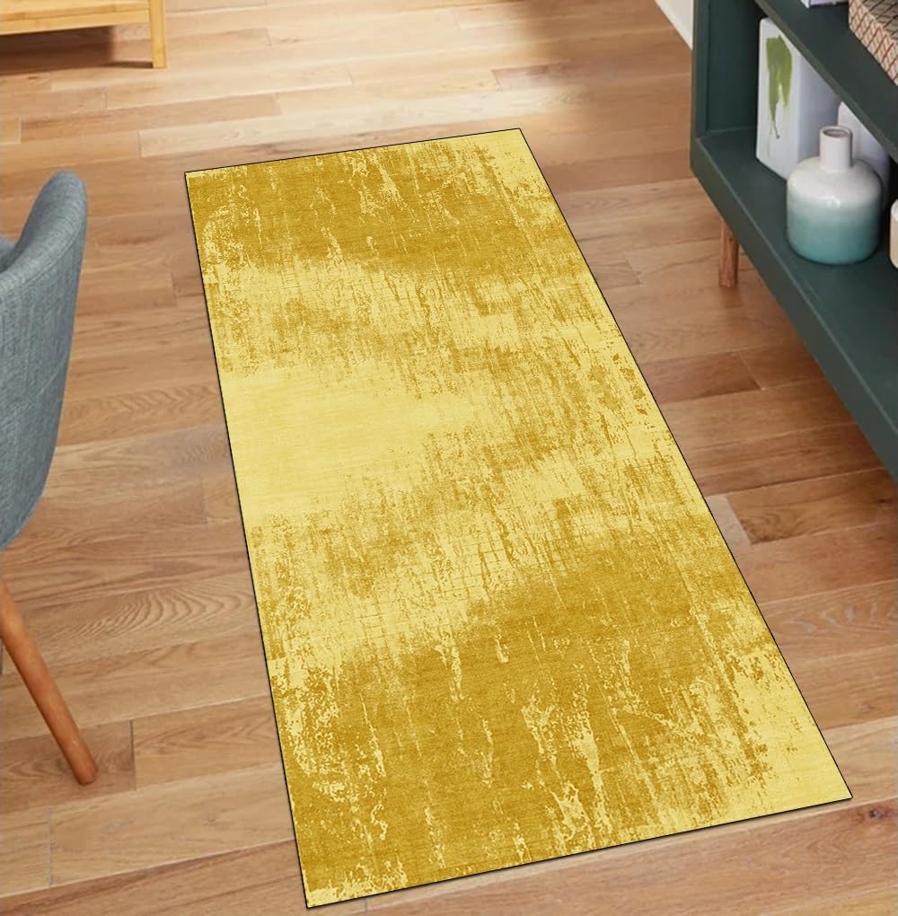 Alfombra de pasillo amarilla de 70x350 cm con diseño abstracto moderno y base antideslizante