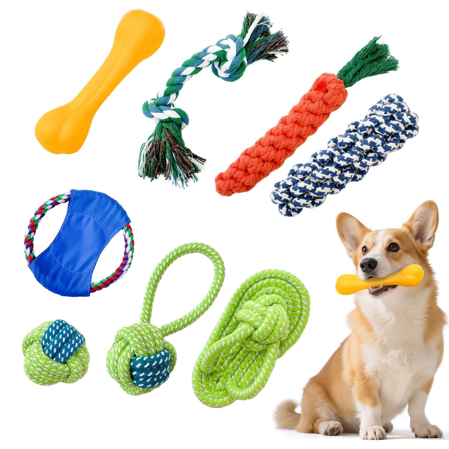 Dog Teething Chew Toys - 8 Pack Durable Dog Rope Toys for Small & Medium Dogs - Interactive Dental Chew Toys with Cotton, Tough Tug of War Puppy Teeth Cleaning & Training Toys