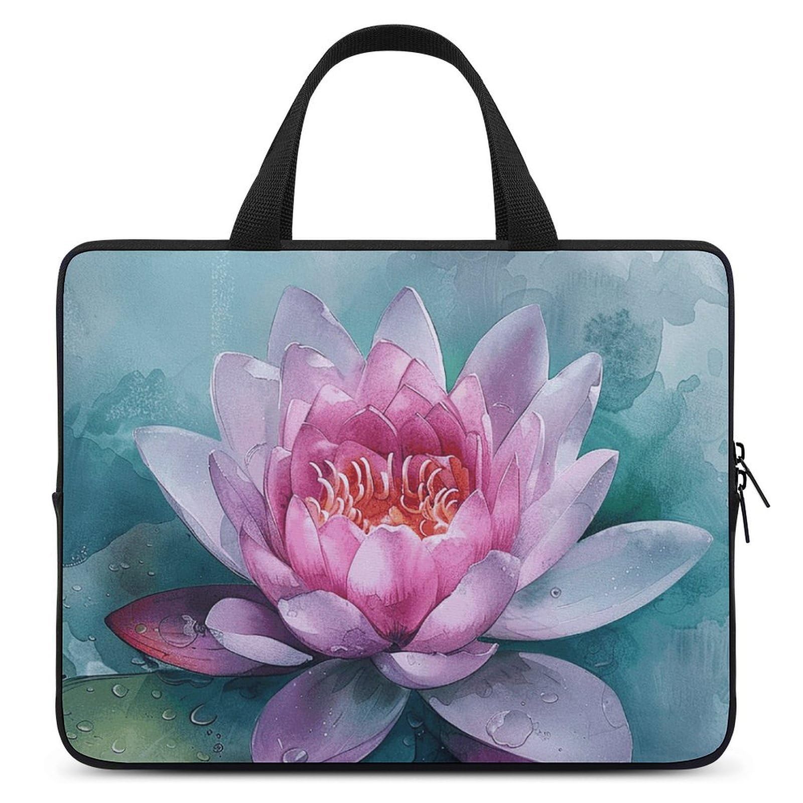 Borsa per computer portatile da 13 pollici, ultra sottile, impermeabile, con fiori di ninfea, con cinghia da polso