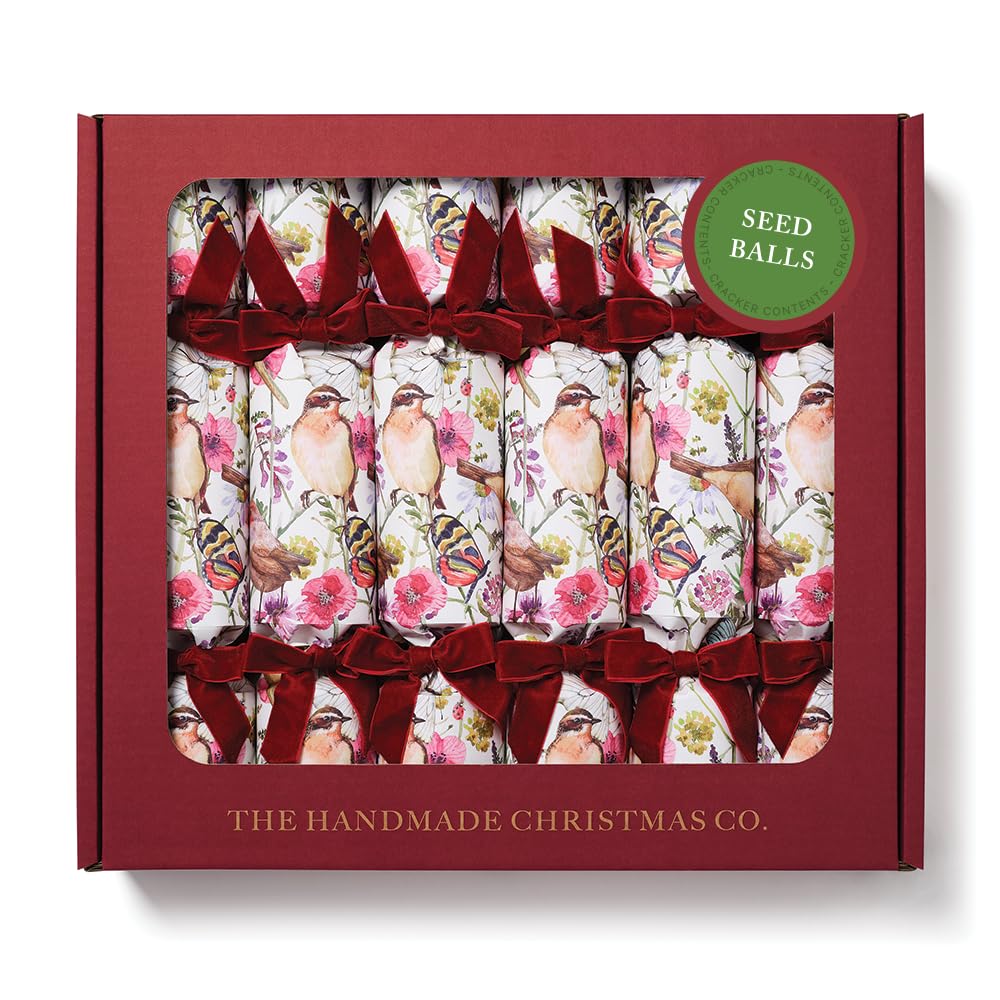 6 Luxury Christmas Crackers - Hand Finished in London - Winter's Garden by Handmade Christmas Co - Choose Contents from Games, Candles, Seedballs or Cocktails (Seedballs)