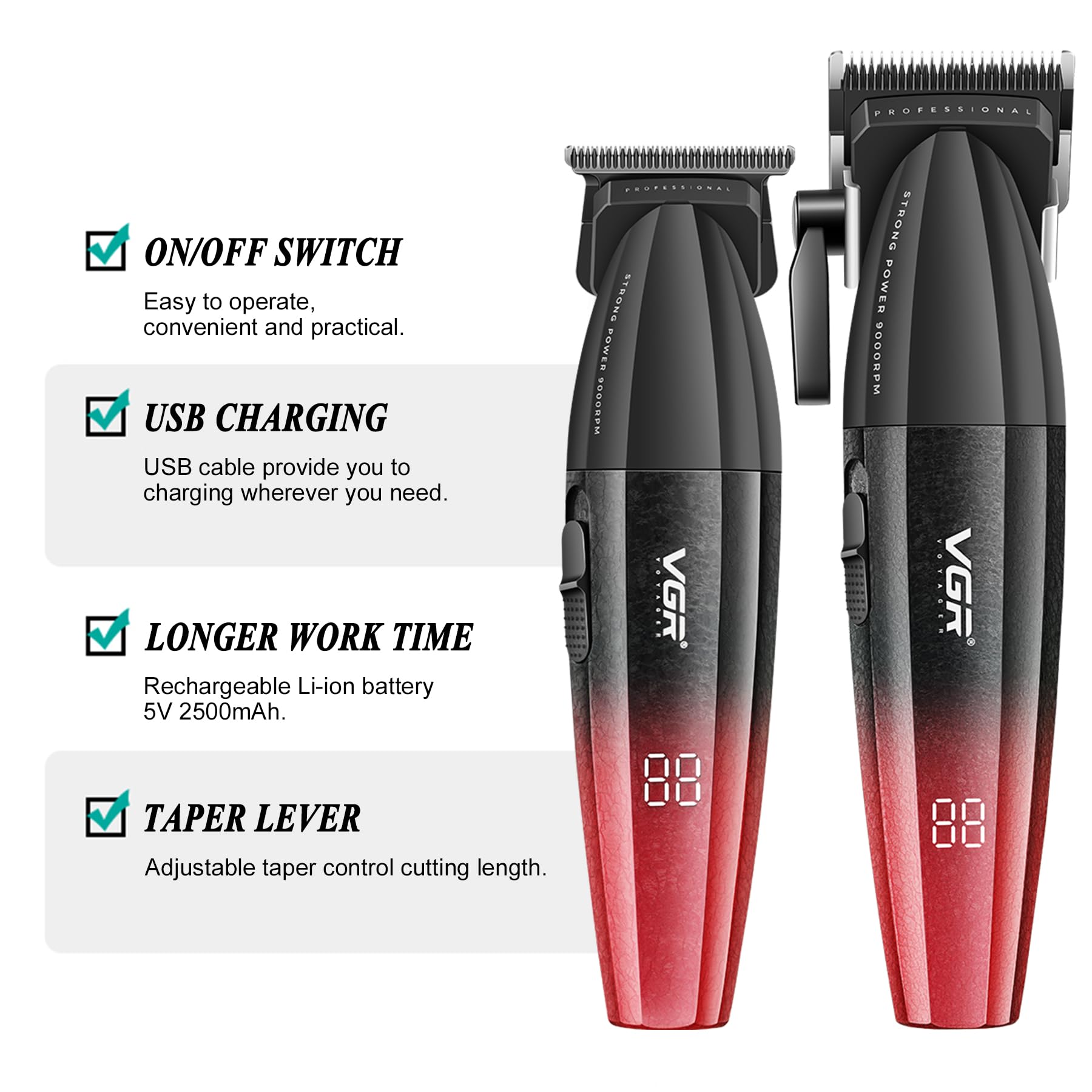 VGR 640 Professional Hair Clippers for Men Cordless Barber Clippers and Trimmers Set, Zero Gap T-Blade Hair Cutting Kit - Image 2