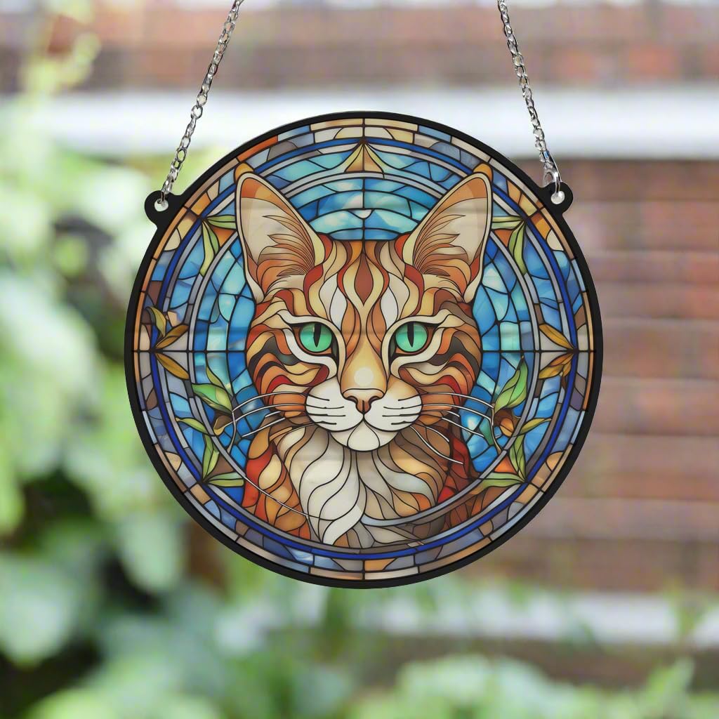 Image Industry Cat Bengal Stained Glass Effect Suncatcher - Garden Gift - Cat Gift - Pet Memorial (13cm)